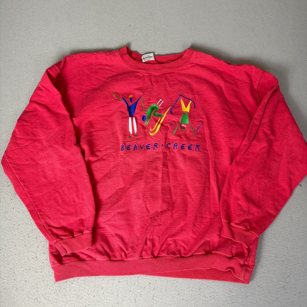 Vintage Beaver Creek Sweatshirt XL Red Embroidered Ski Made USA 100% Cotton